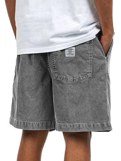 Men's Retro Distressed Corduroy Embroidered Logo Loose Stretch Waistband Pocket Shorts
