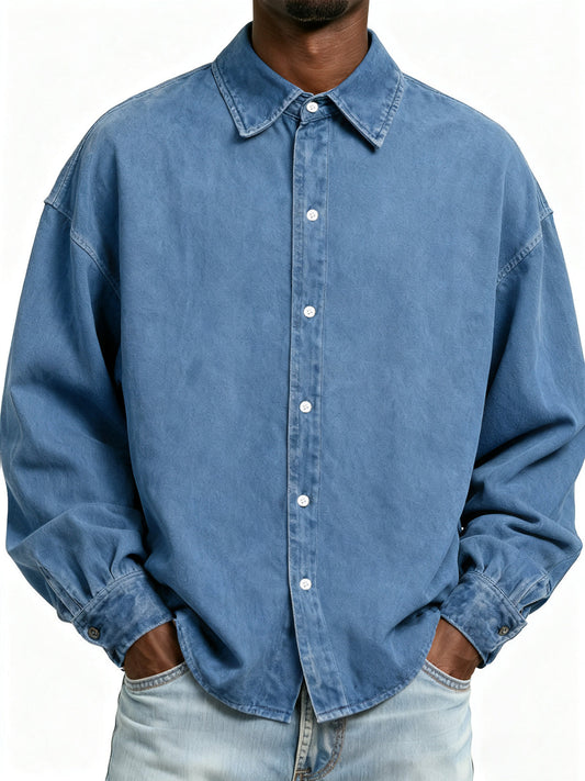 Men's Retro Washed Distressed Long Sleeve Shirt