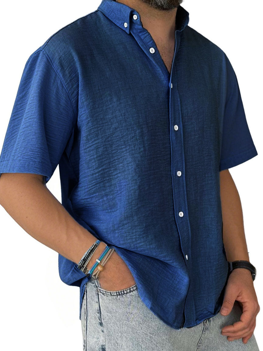 Men's Fashion Casual Pleated Fabric Short Sleeve Shirt
