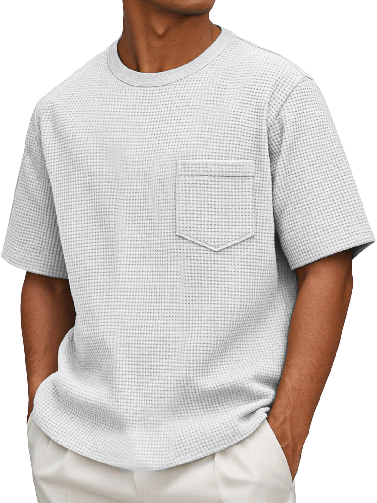 Men's Casual Simple Waffle Short Sleeve Round Neck T