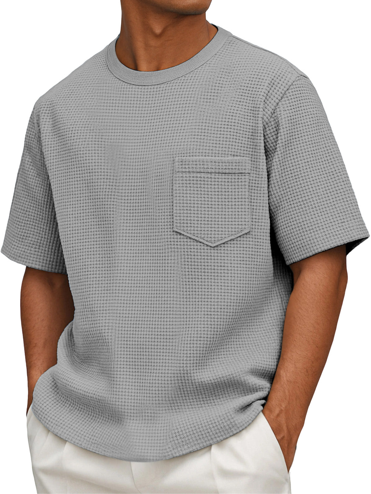 Men's Casual Simple Waffle Short Sleeve Round Neck T