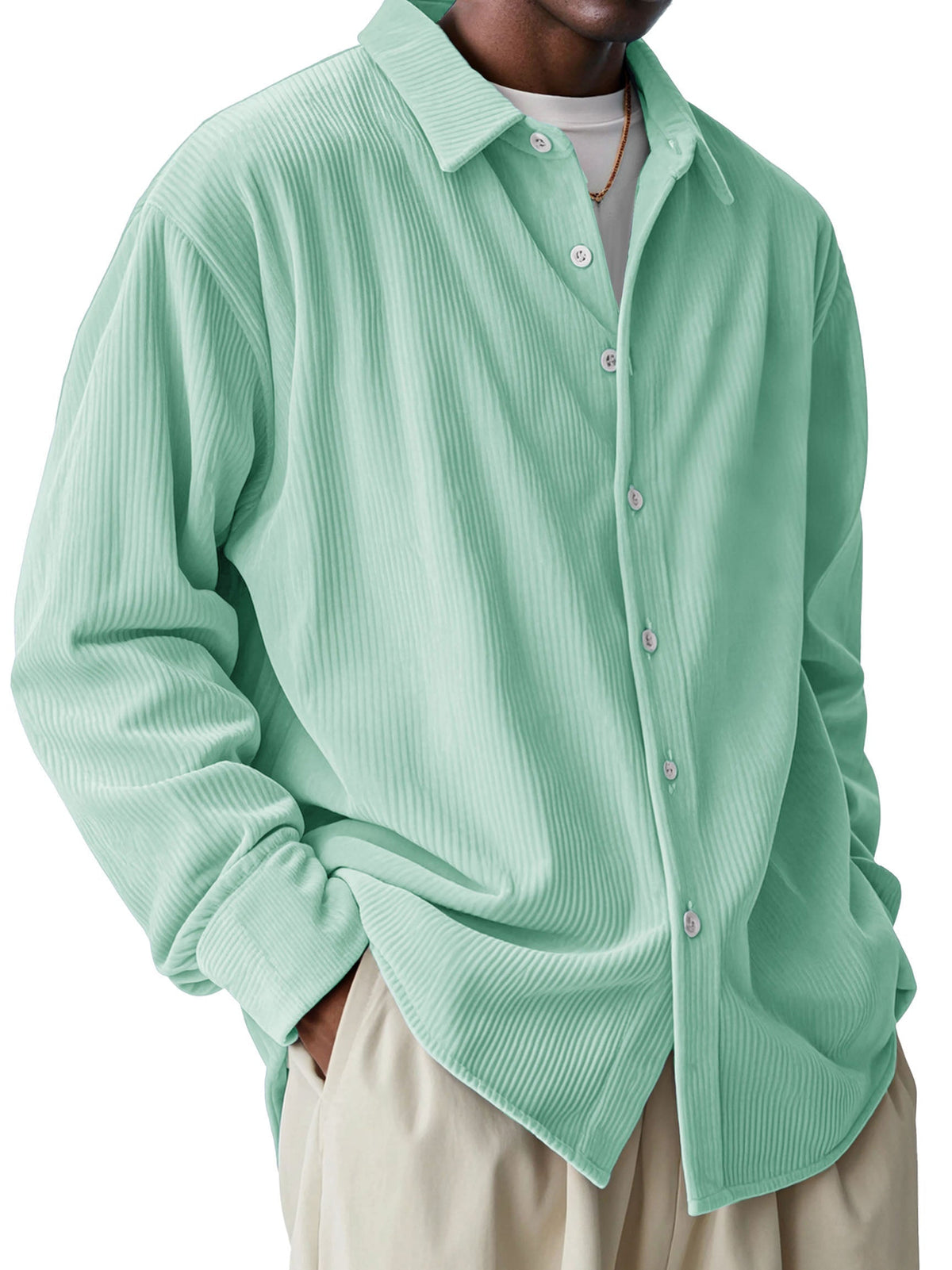 Men's Fashionable and Comfortable Pit Fabric Long Sleeve Lapel Shirt