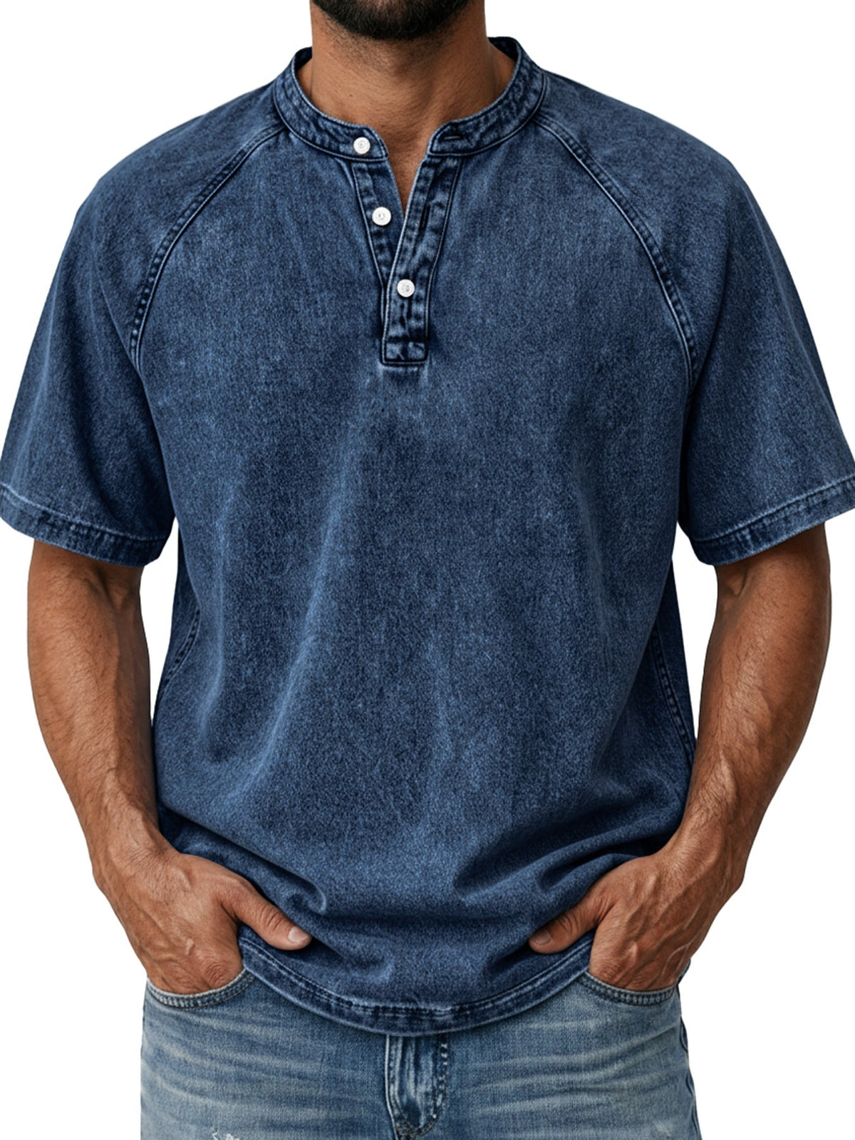 Men's Retro Raglan Casual Short-Sleeve Henley Shirt
