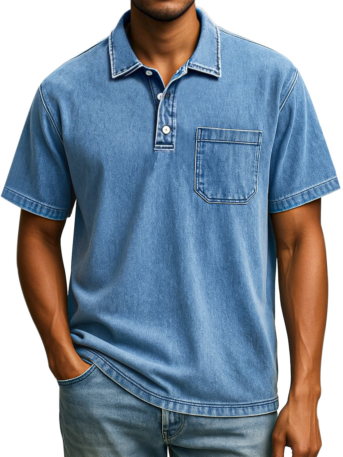 Men's Retro Solid Color Comfortable Loose Lapel Button Short Sleeve Polo Shirt