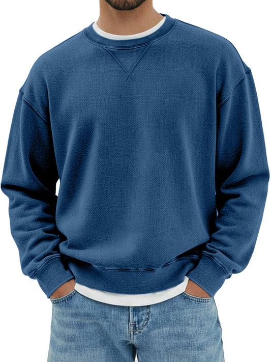Men's pure cotton design inverted triangle shoulder long sleeve round neck sweatshirt