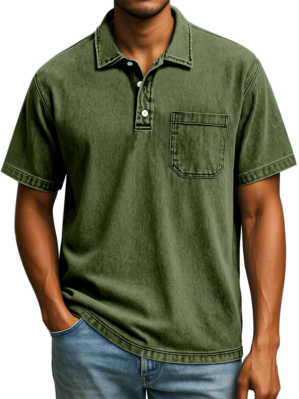 Men's Retro Solid Color Comfortable Loose Lapel Button Short Sleeve Polo Shirt