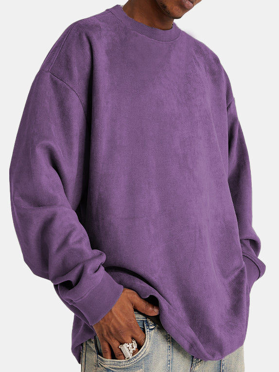 Men's Solid Color Comfort Suede Long Sleeve Crew Neck T-Shirt