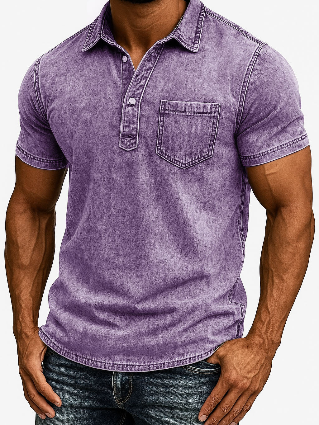 Men's Fashion Outdoor Retro Distressed Fabric Short Sleeve Pocket Polo Shirt