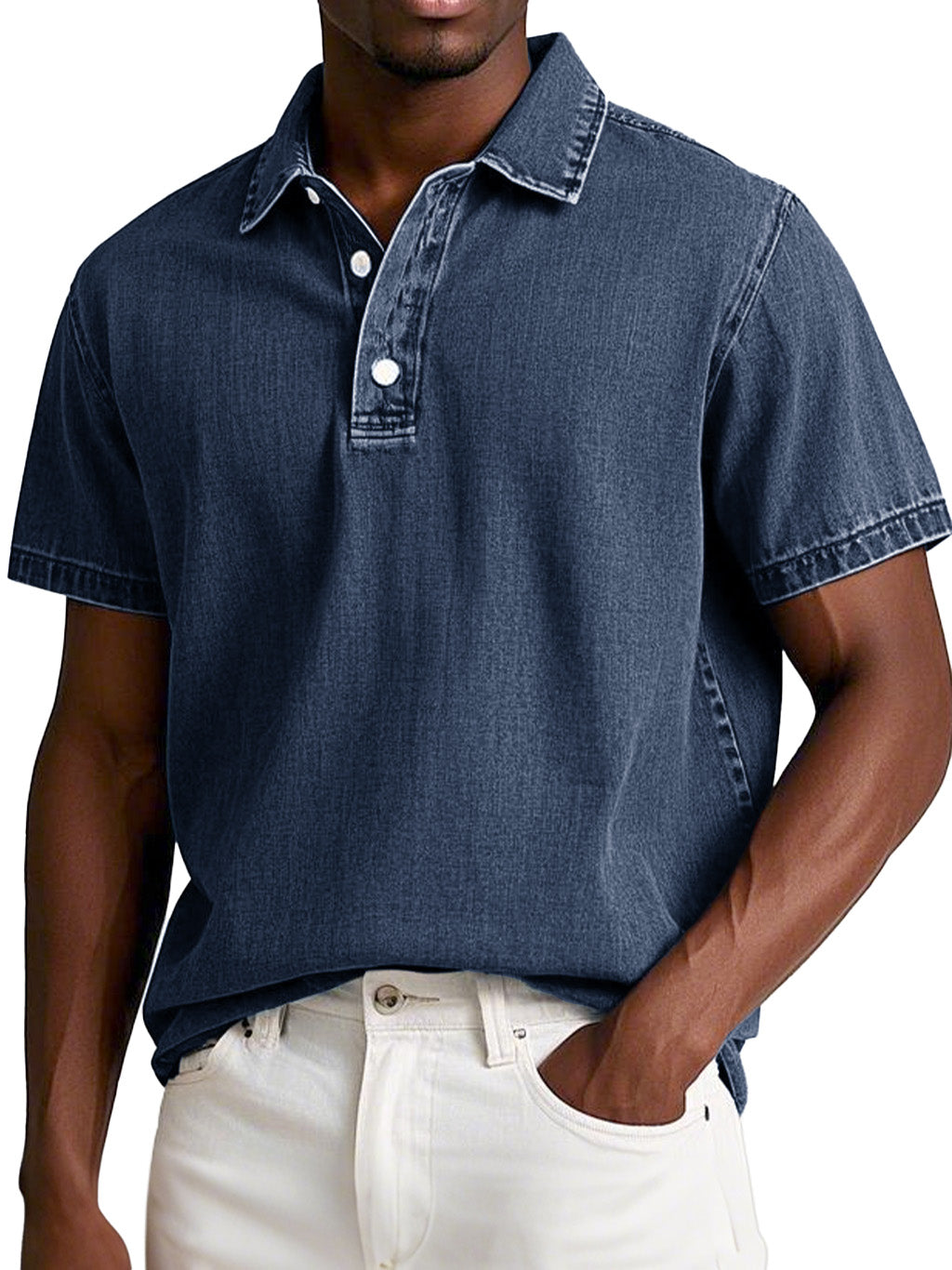 Men's Fashion Retro Washed Distressed Cotton Lapel Short Sleeve Polo Shirt