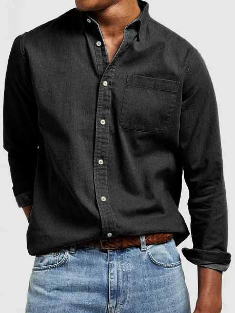 Men's Vintage Basics Washed Cotton Long Sleeve Pocket Shirt