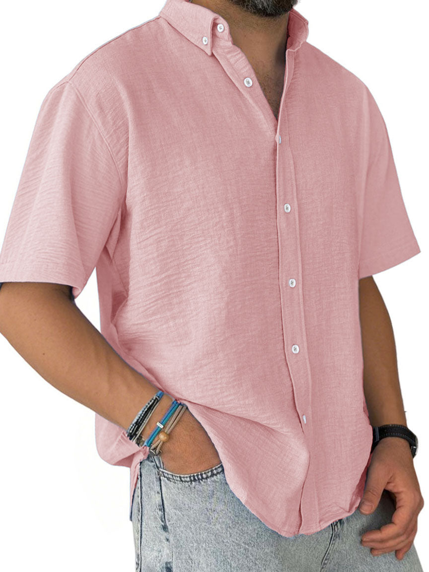 Men's Fashion Casual Pleated Fabric Short Sleeve Shirt