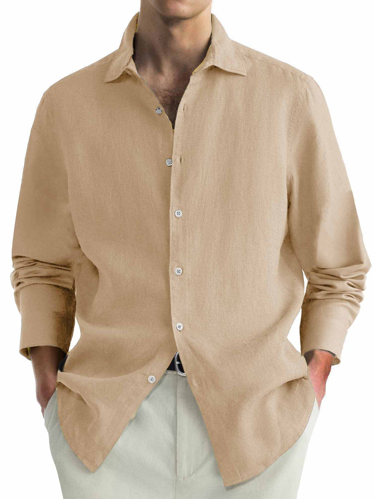 Men's Casual Simple Lapel Long Sleeve Shirt