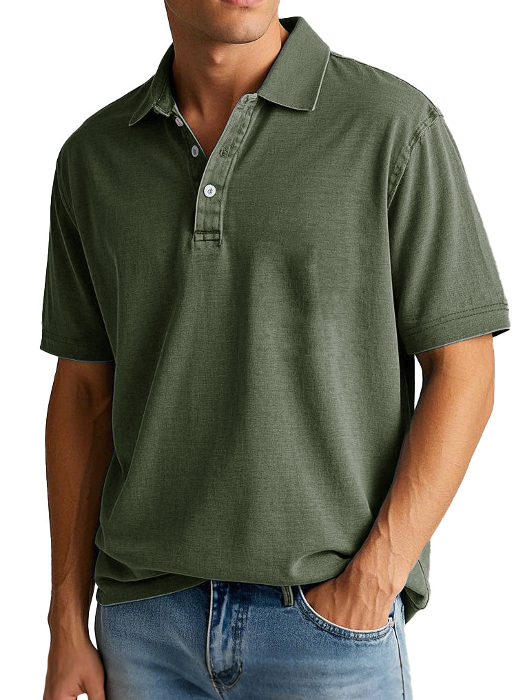 Men's Vintage Distressed Pocket Short Sleeve Lapel Polo Shirt