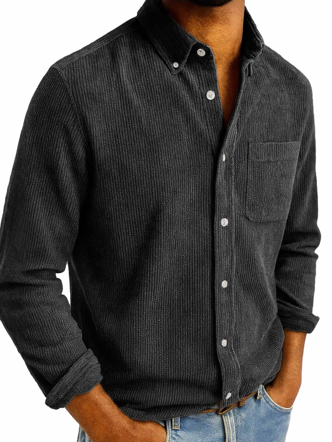 Men's Fashion Retro Daily Casual Corduroy Fabric Lapel Long Sleeve Pocket Shirt