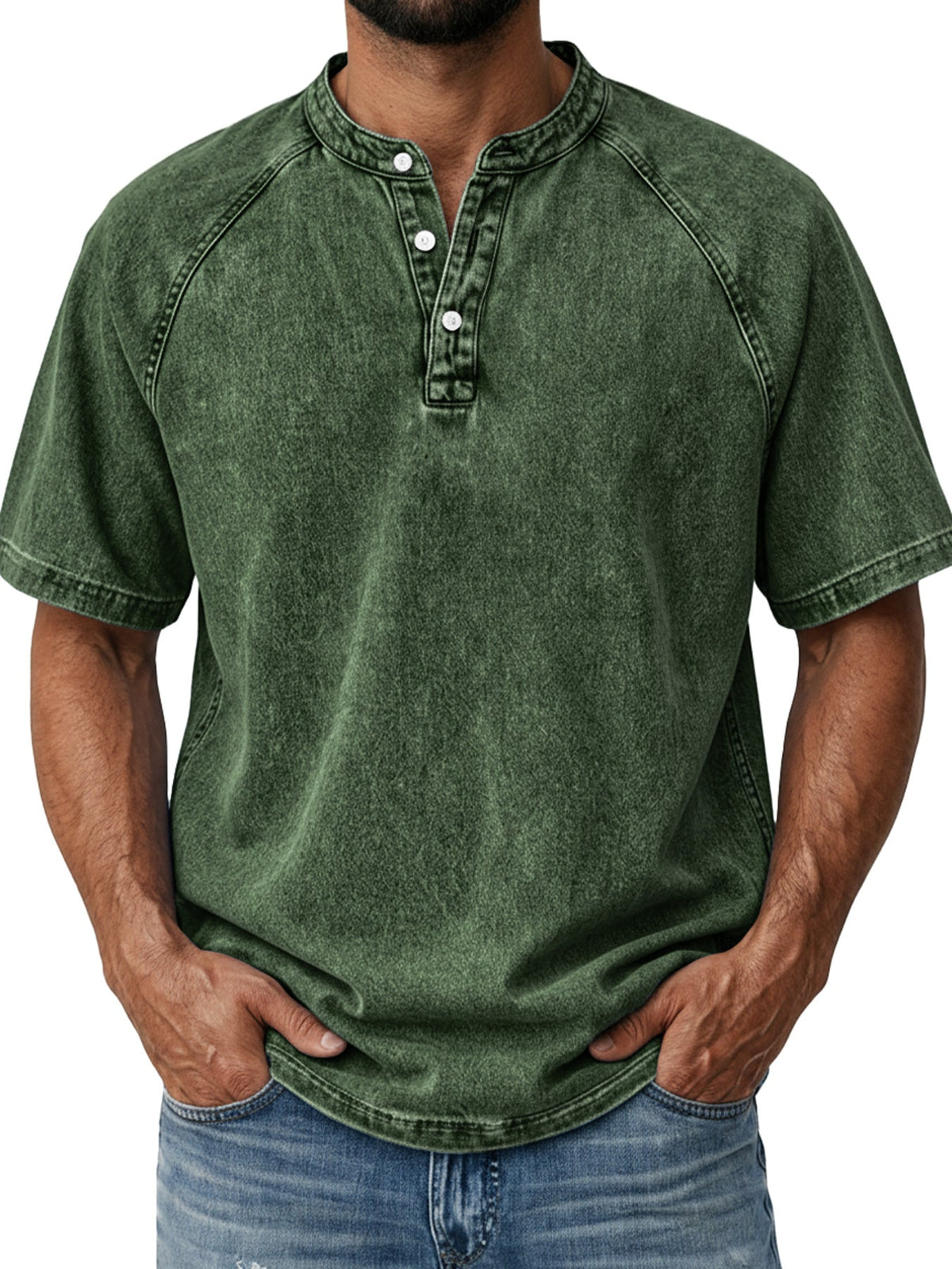 Men's Retro Raglan Casual Short-Sleeve Henley Shirt