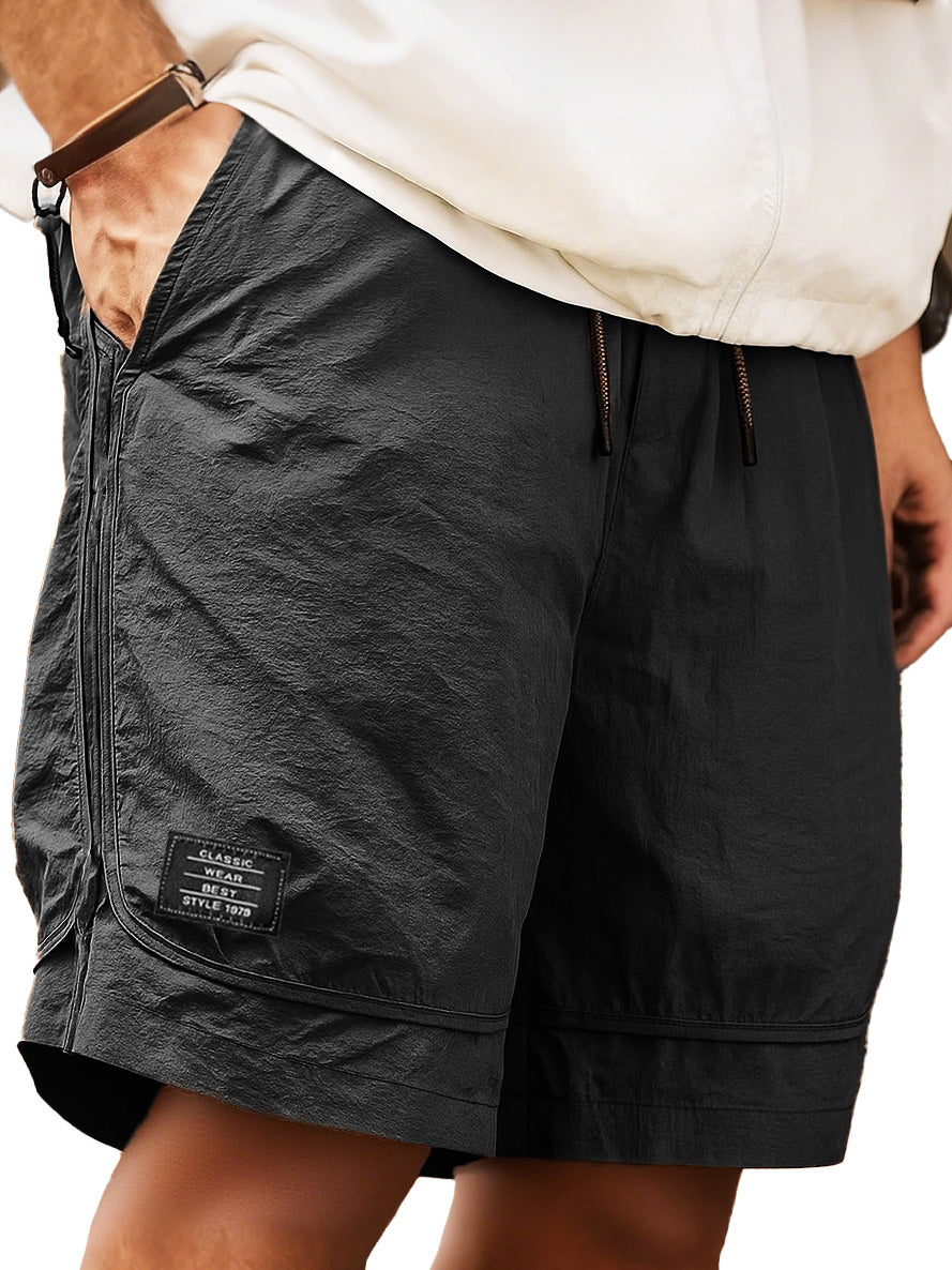 Men's Retro Outdoor Workwear Sports Quick-drying Embroidered Logo Elastic Waist Drawstring Pocket Shorts 