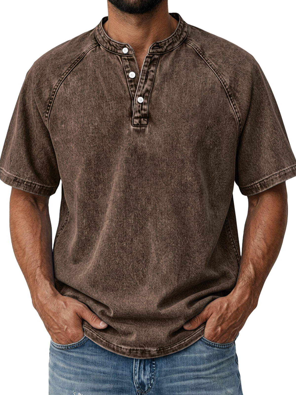 Men's Retro Raglan Casual Short-Sleeve Henley Shirt