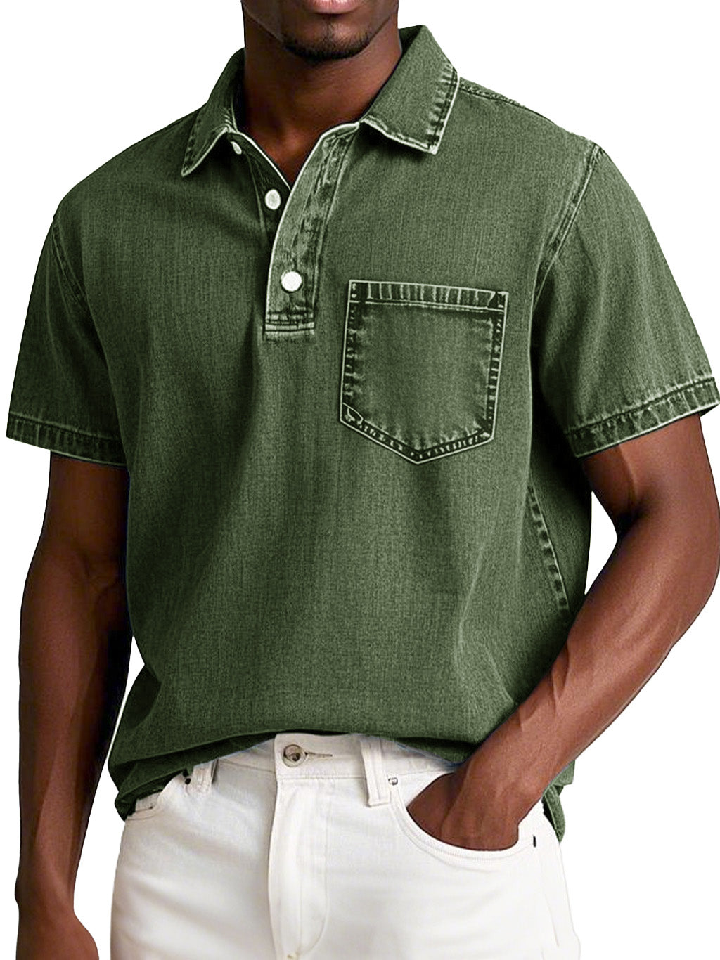 Men's Fashion Retro Distressed Short Sleeve Lapel Polo Shirt