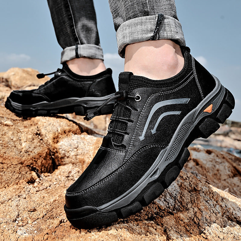 Men's handmade genuine leather drawstring slip-on orthopedic shoes