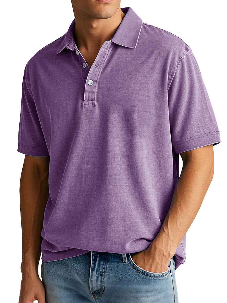 Men's Vintage Distressed Pocket Short Sleeve Lapel Polo Shirt