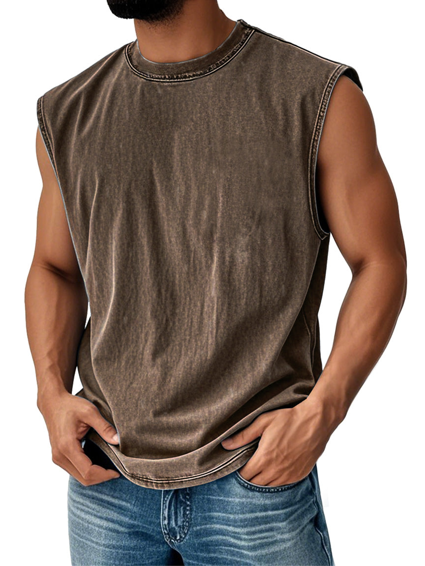 Men's Retro Round Neck Casual Solid Color Sleeveless Vest