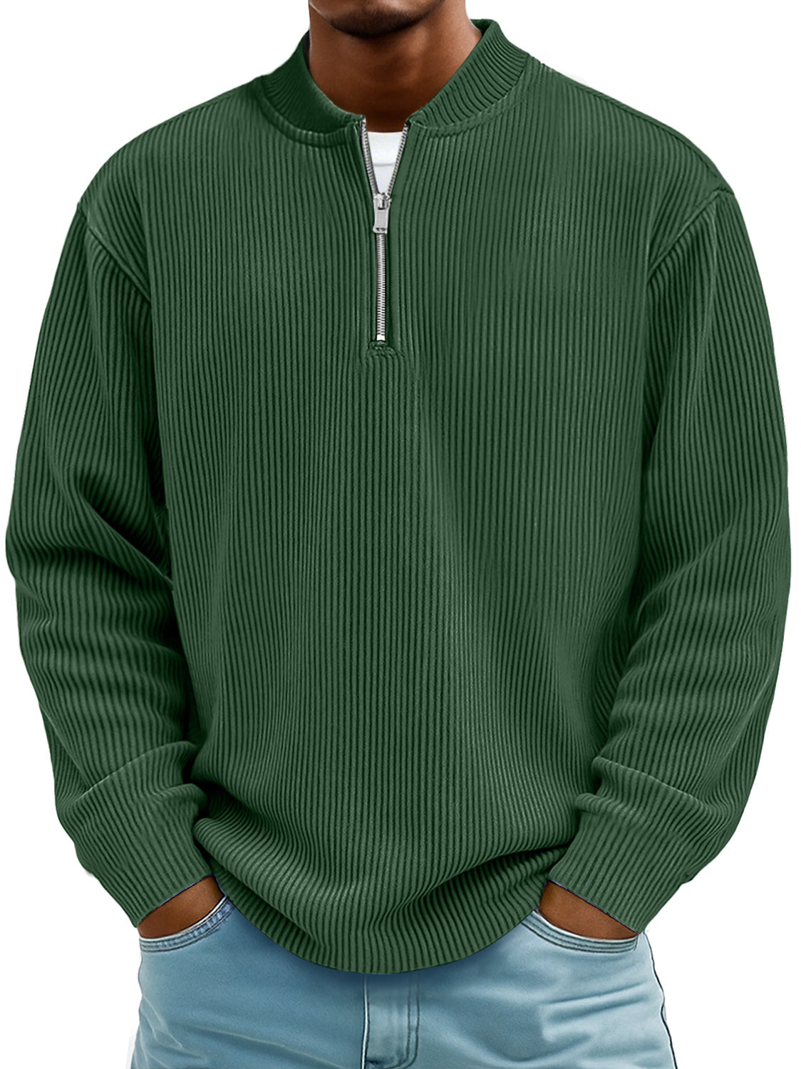 Men's Daily Striped Baseball Collar Zipper Casual Long Sleeve T-shirt