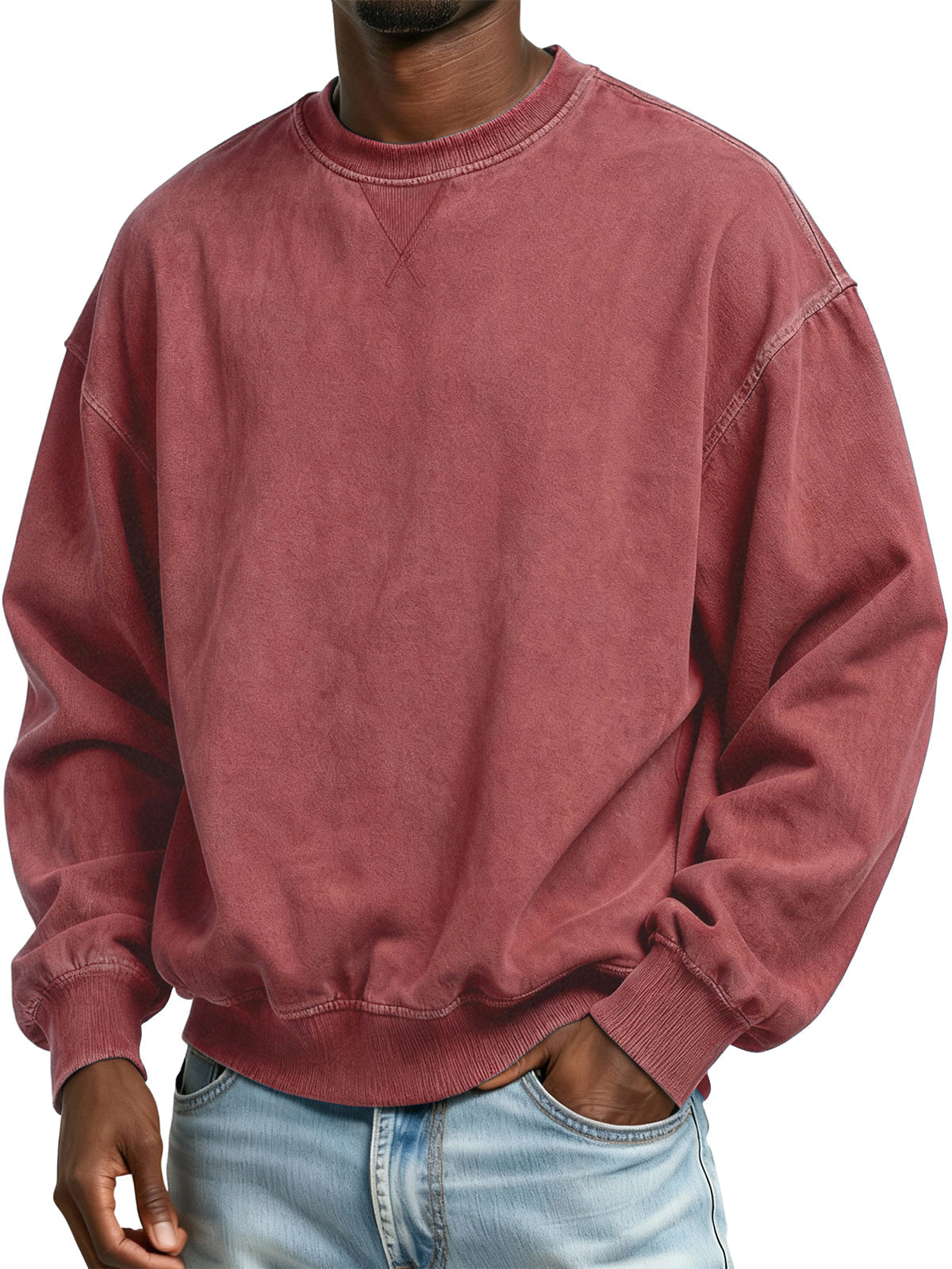 Men's 100% Cotton Retro Casual Washed Distressed Crew Neck Long Sleeve Sweatshirt