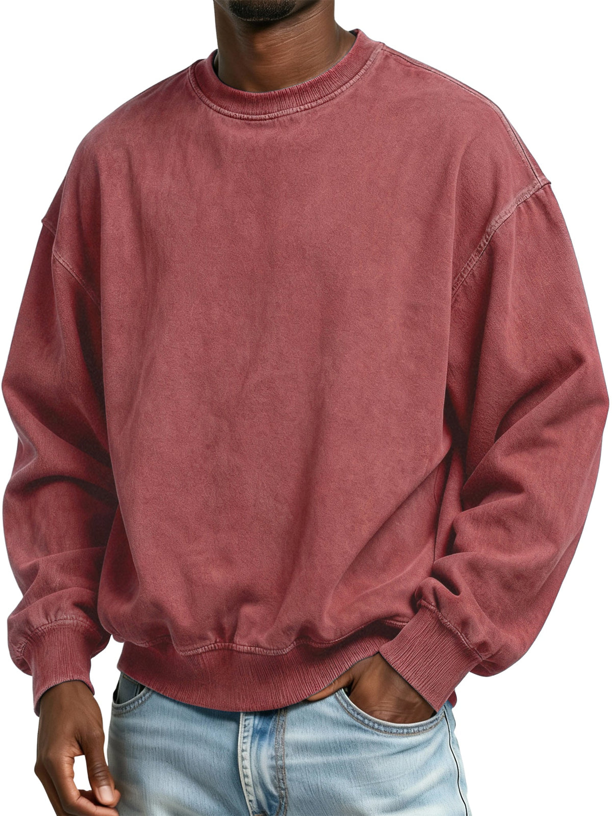 Men's Vintage Washed Distressed Batik Cotton Crew Neck Long Sleeve Sweatshirt
