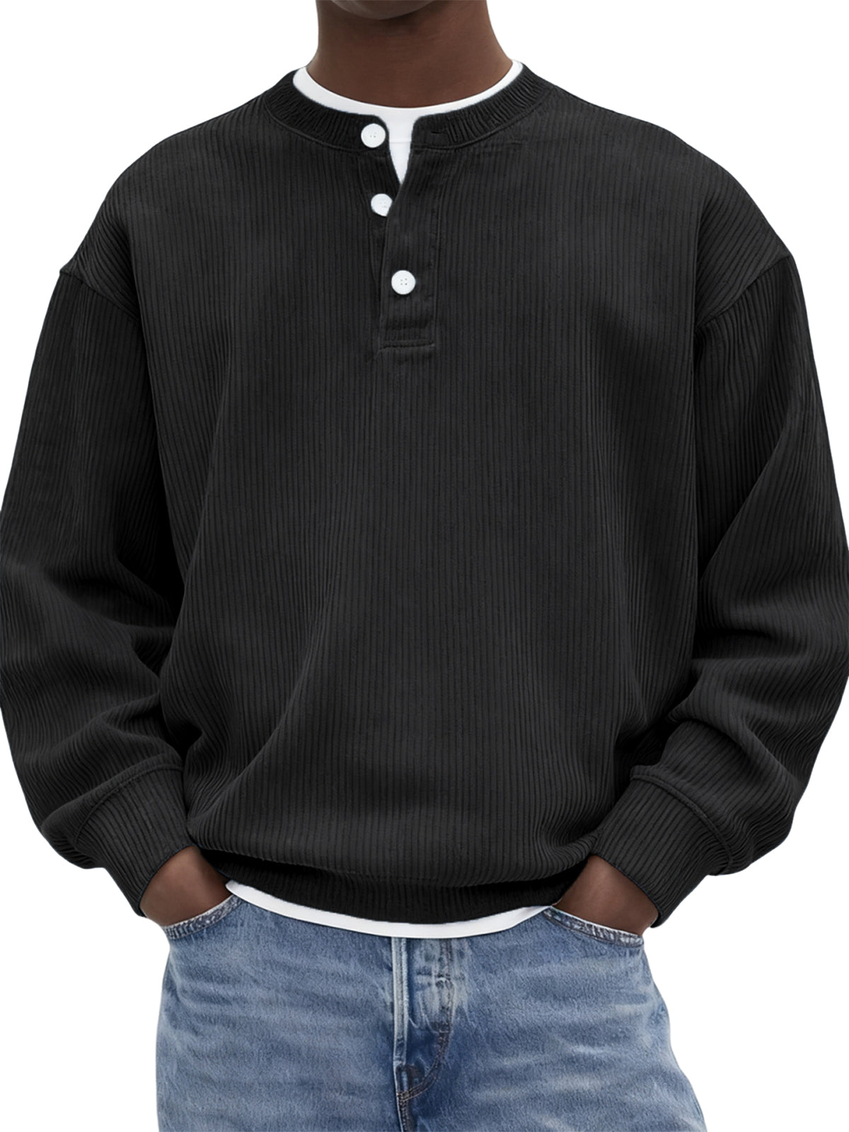 Men's Stylish Corduroy Ribbed Pullover Henley