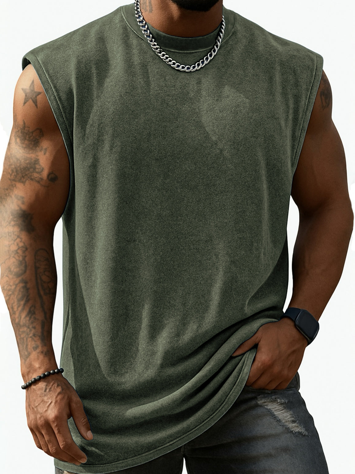 Men's Stylish Distressed Tank Top Loose Casual Sleeveless Vest