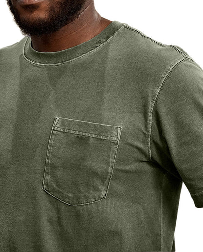 Men's Retro Distressed Washed Pocket Short-sleeved T-shirt