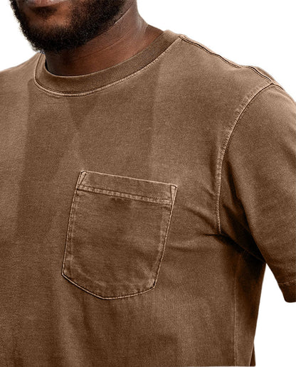 Men's Retro Distressed Washed Pocket Short-sleeved T-shirt
