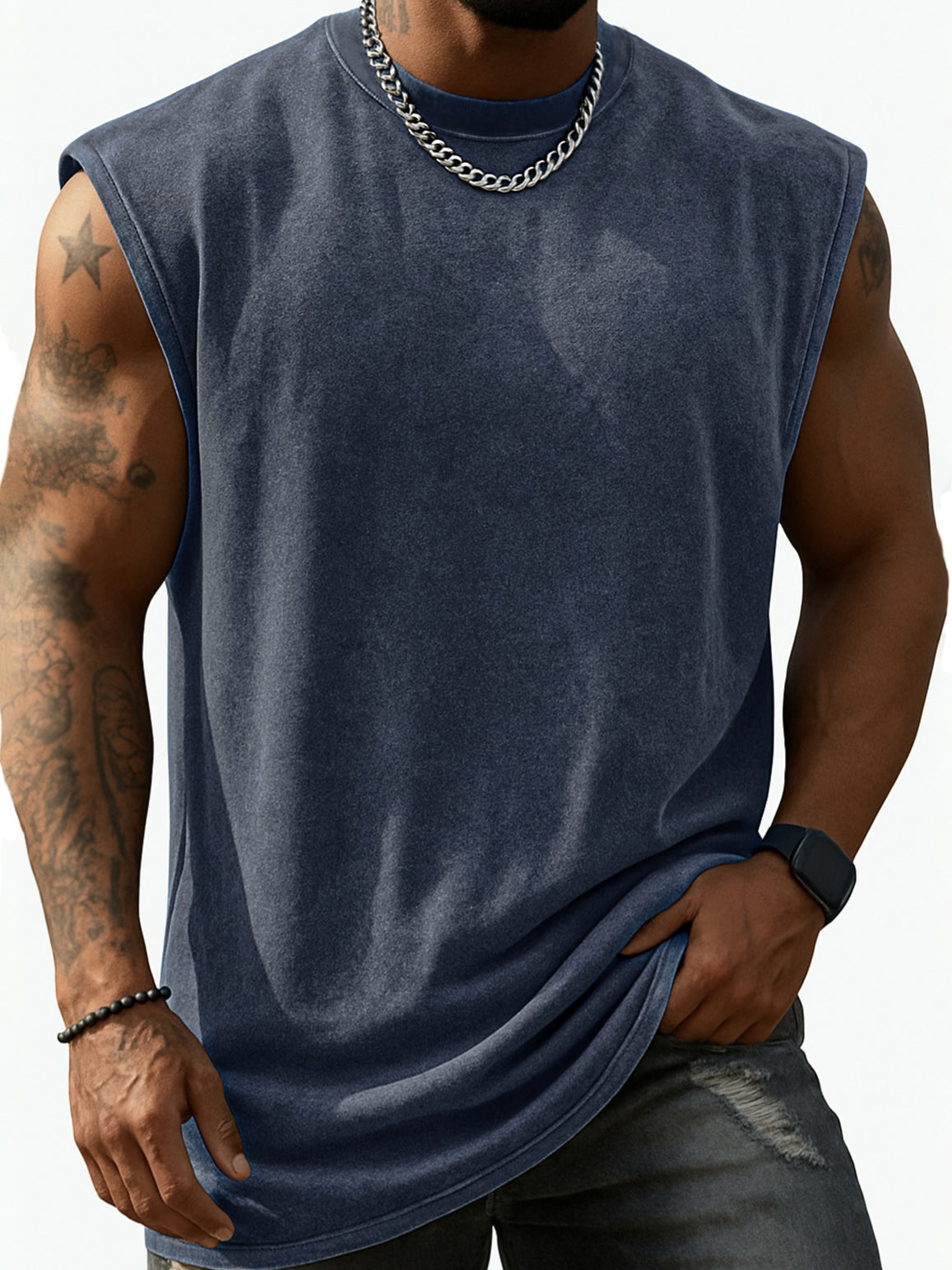 Men's Stylish Distressed Tank Top Loose Casual Sleeveless Vest