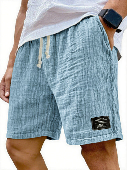 Men's Soft Crinkled Gauze Breathable Holiday Embroidery Lace-up Shorts