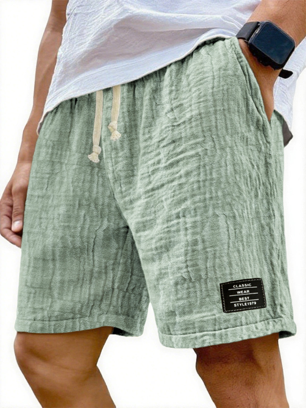 Men's Soft Crinkled Gauze Breathable Holiday Embroidery Lace-up Shorts