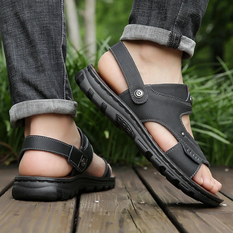 Men's Premium Leather Two-Way Sandals - Orthopedic Walking Shoes