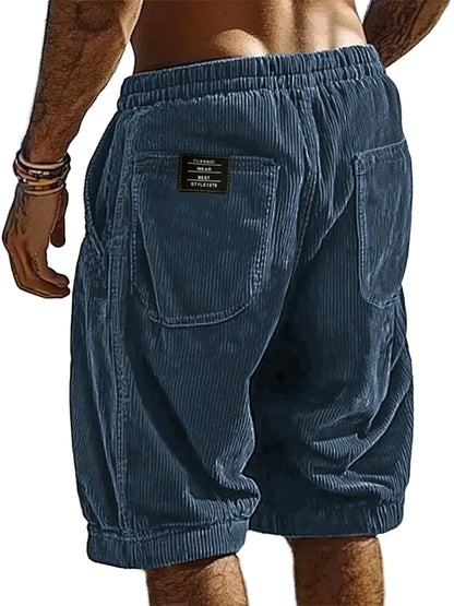 Men's Resort Stylish Corduroy Multi-Pocket Classic Embroidered Label Shorts