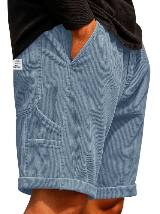 Men's Practical Multi-Pocket Cargo Shorts Corduroy Embroidered Logo Stylish Loose Everyday Shorts
