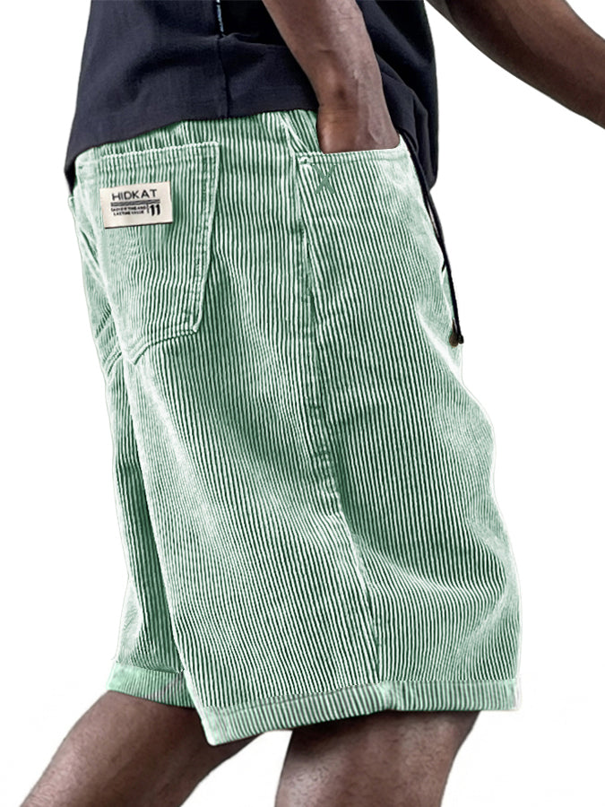 Men's Casual Retro Multi Pocket Embroidered Logo Workwear Corduroy Shorts