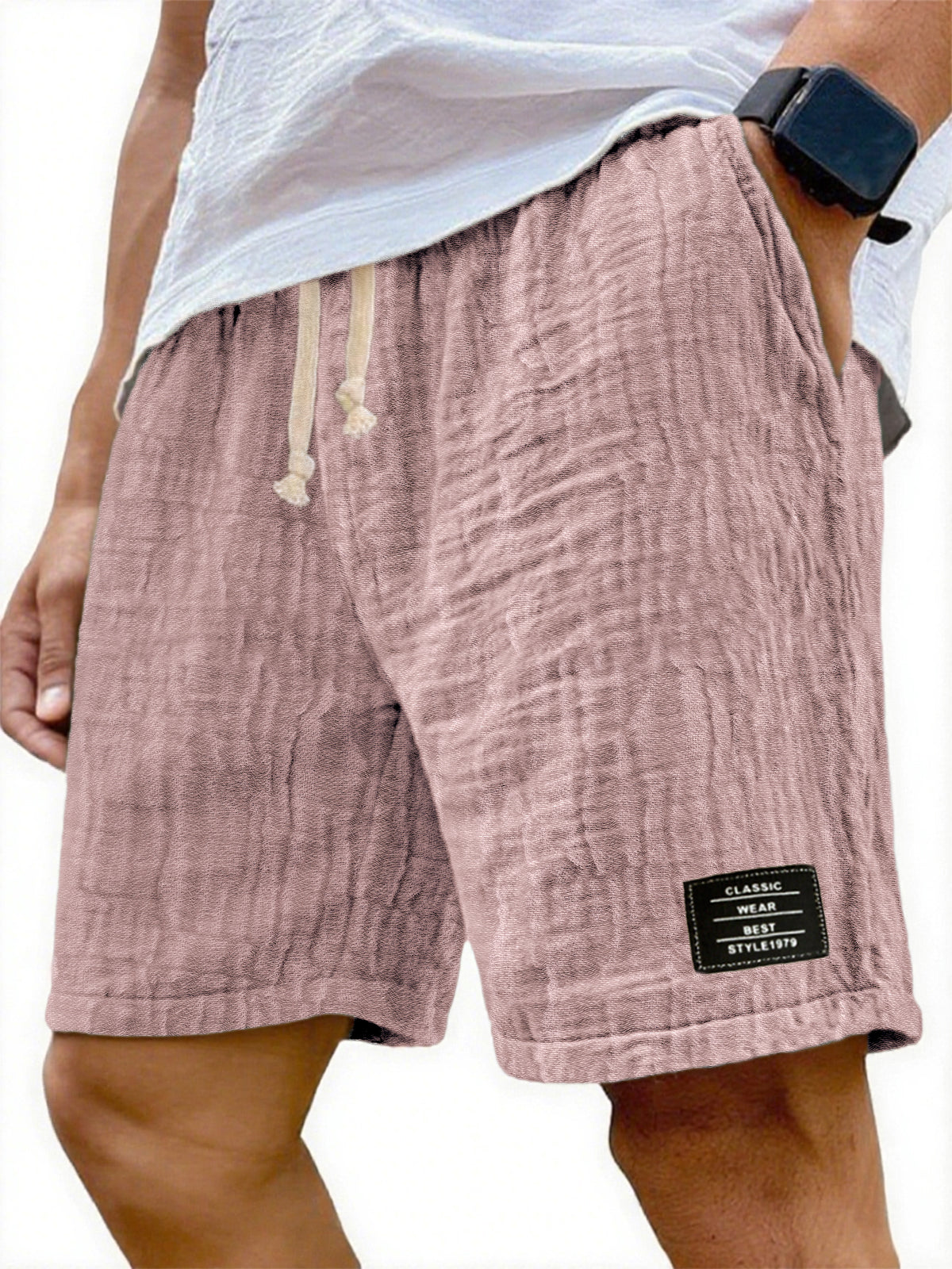 Men's Soft Crinkled Gauze Breathable Holiday Embroidery Lace-up Shorts