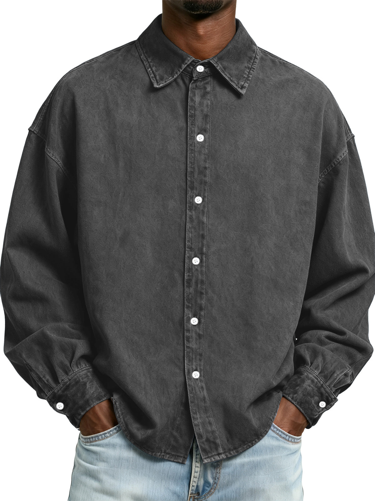 Men's Retro Washed Distressed Long Sleeve Shirt