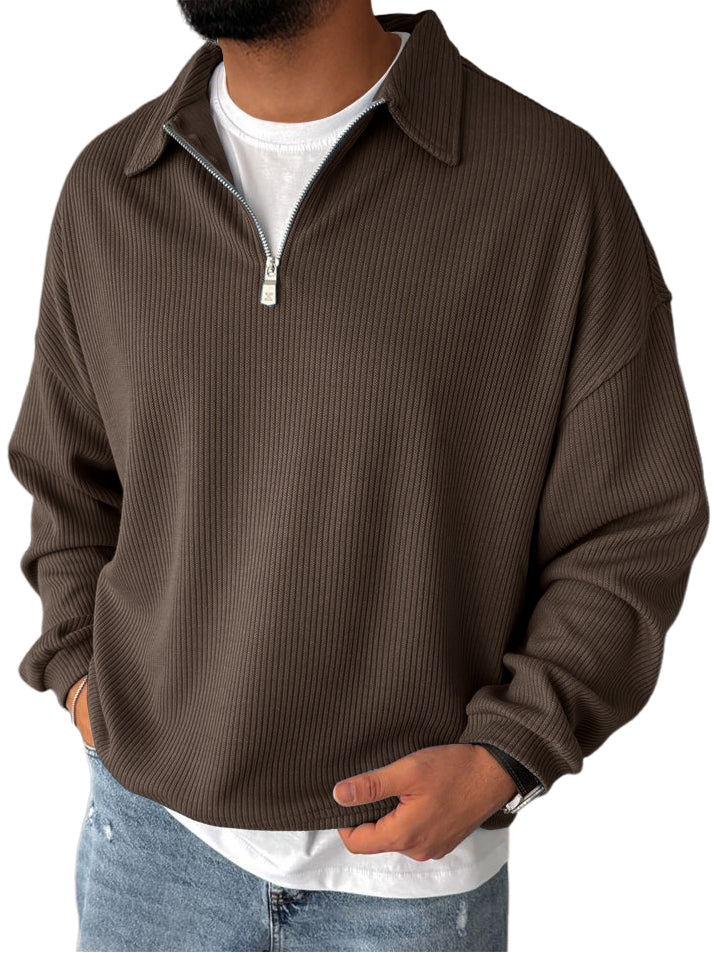 Men's Casual  Everyday Zipper Ribbed Long Sleeved Sweatshirt