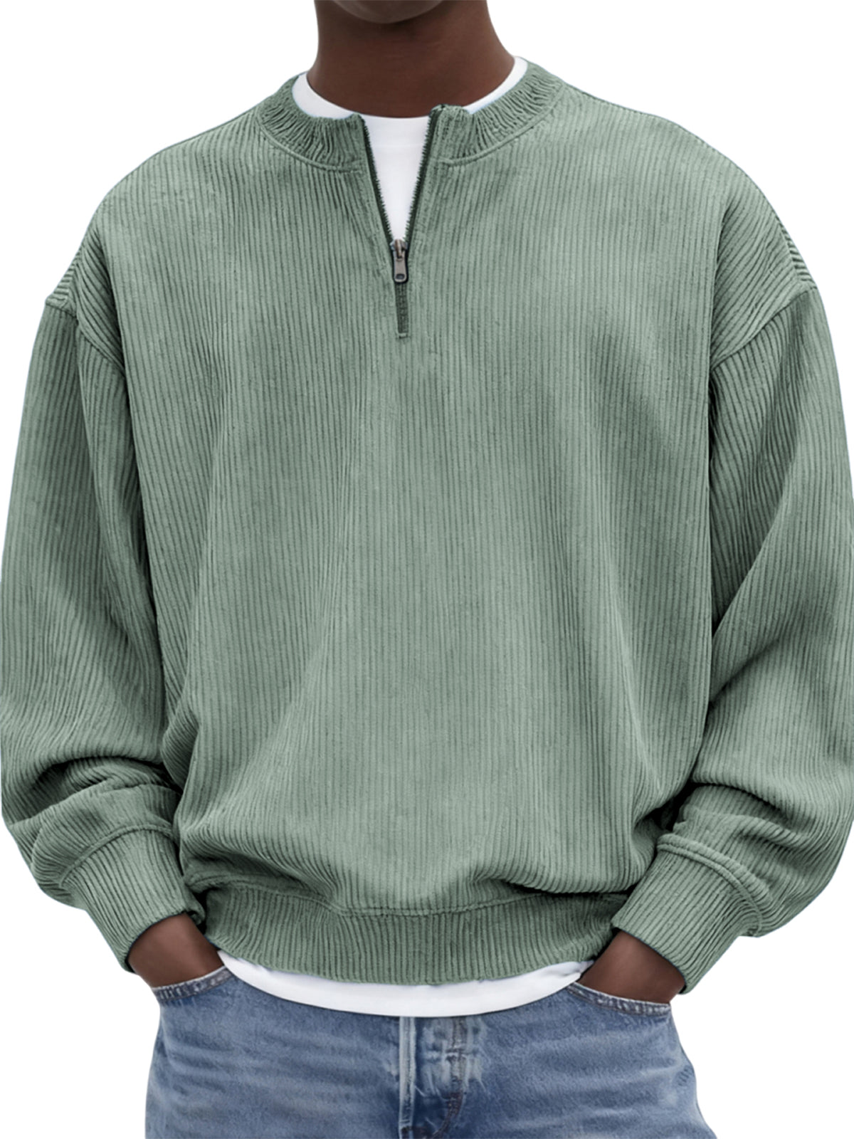 Men's Quarter-Zip Stylish Corduroy Long Sleeve Pullover