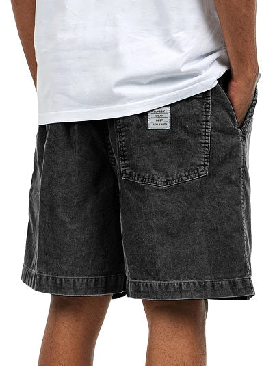 Men's Retro Distressed Corduroy Embroidered Logo Loose Stretch Waistband Pocket Shorts