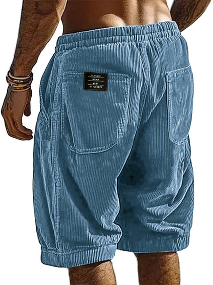 Men's Resort Stylish Corduroy Multi-Pocket Classic Embroidered Label Shorts