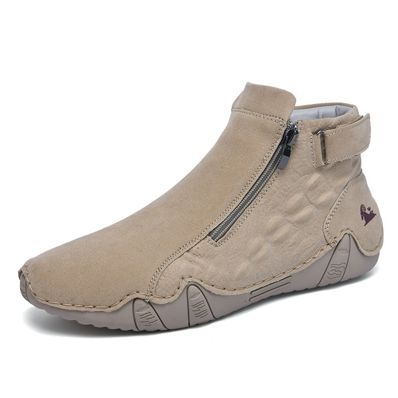 Men’s Genuine Leather Zipper Boots – Casual Slip-On High-Top Boots