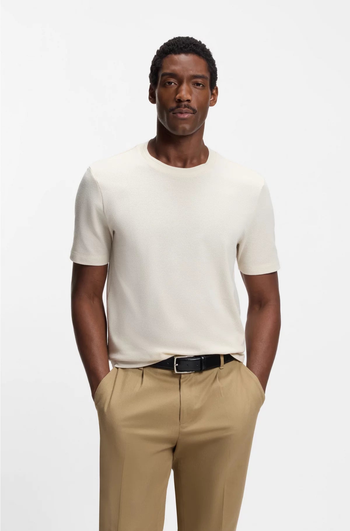 COTTON-BLEND T-SHIRT WITH BUBBLE-JACQUARD STRUCTURE