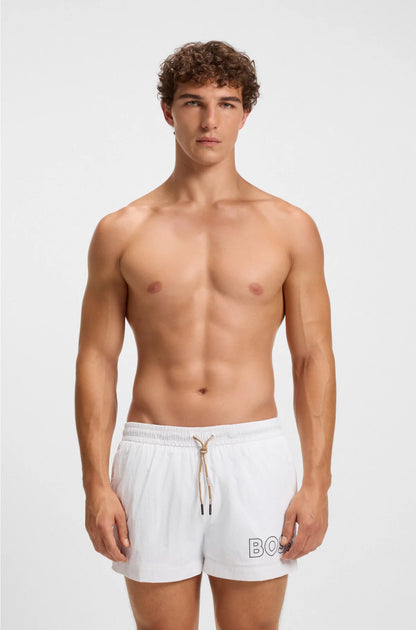 SWIM SHORTS WITH OUTLINE LOGO PRINT