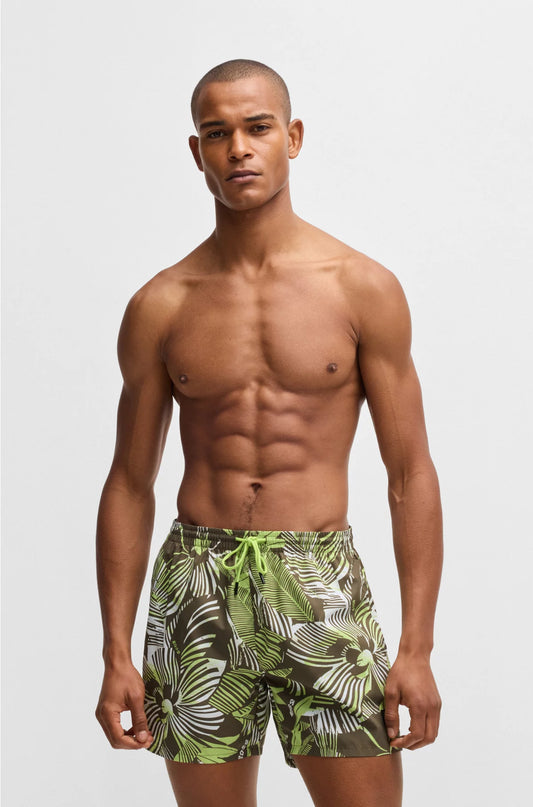 LOGO-BADGE SWIM SHORTS WITH ALL-OVER PRINT