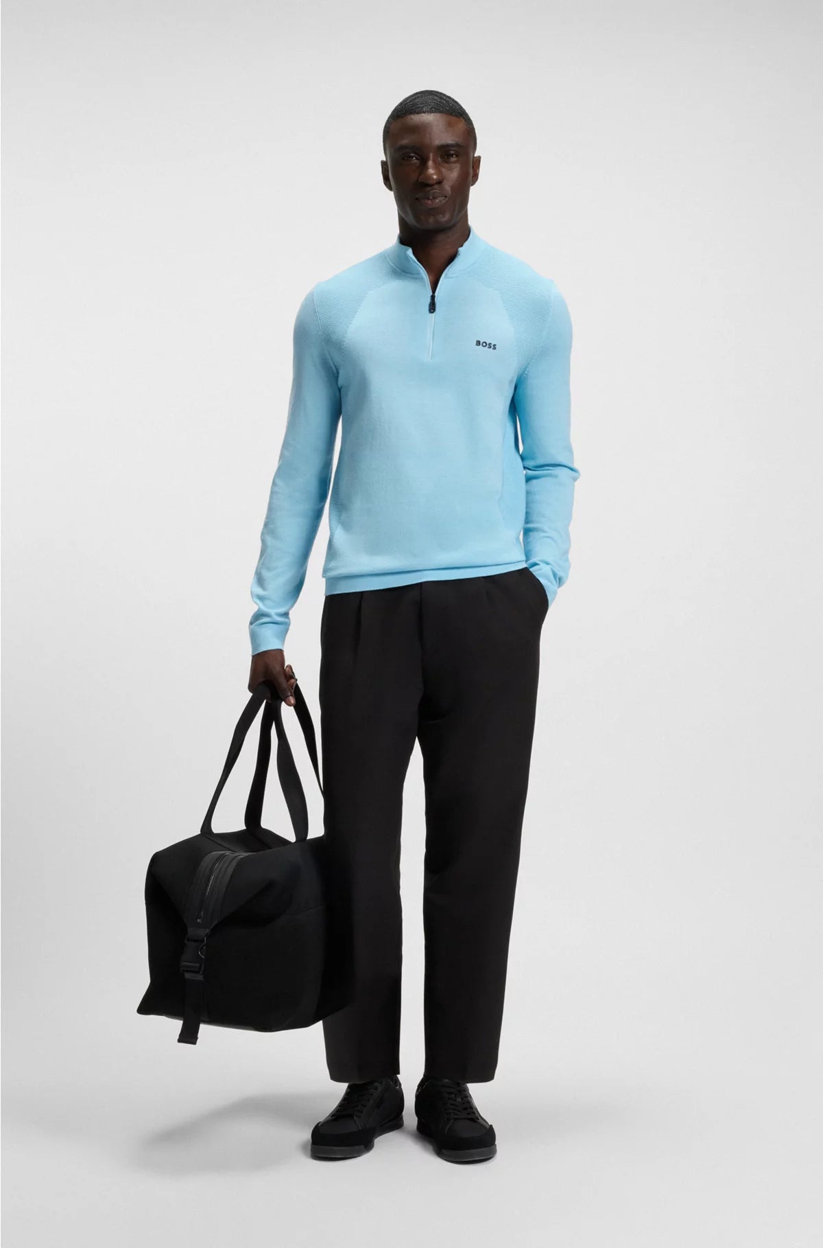 COTTON-BLEND SWEATER WITH QUARTER ZIP AND BODY-MAPPING